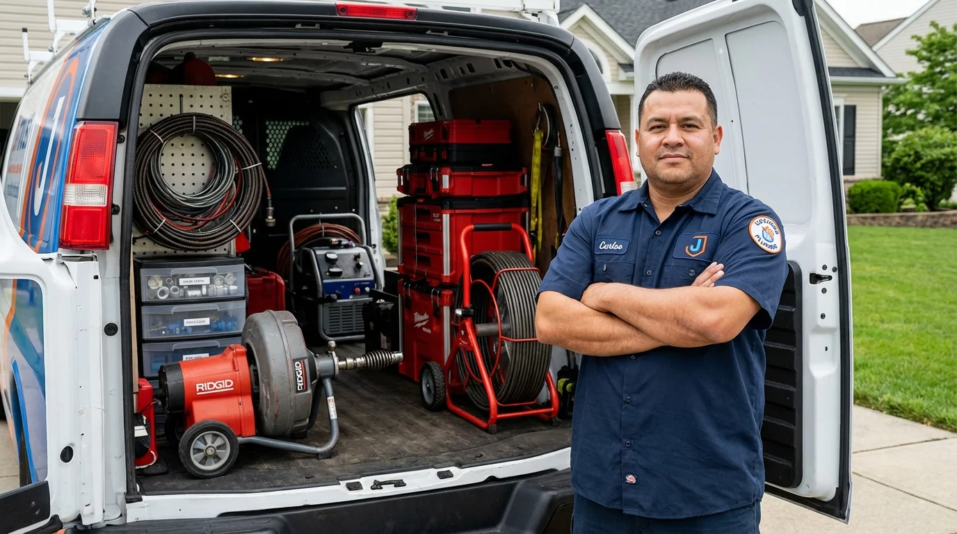 Professional drain cleaning equipment and Johns Plumbing LLC plumber in Sherborn