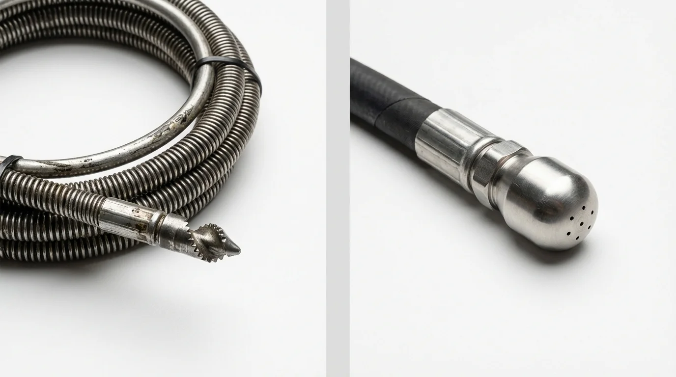 Drain snake cable and hydro jetting nozzle used for drain cleaning in Sherborn, MA