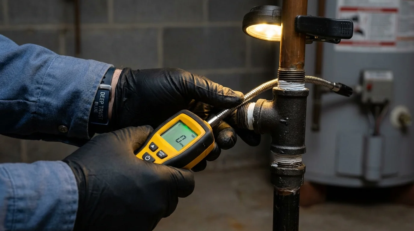 Gas leak detection with electronic sniffer by Johns Plumbing LLC in Sherborn