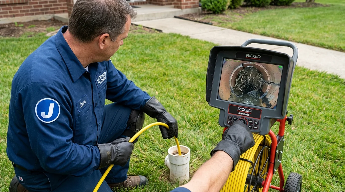 Sewer camera inspection being performed by Johns Plumbing LLC in Sherborn