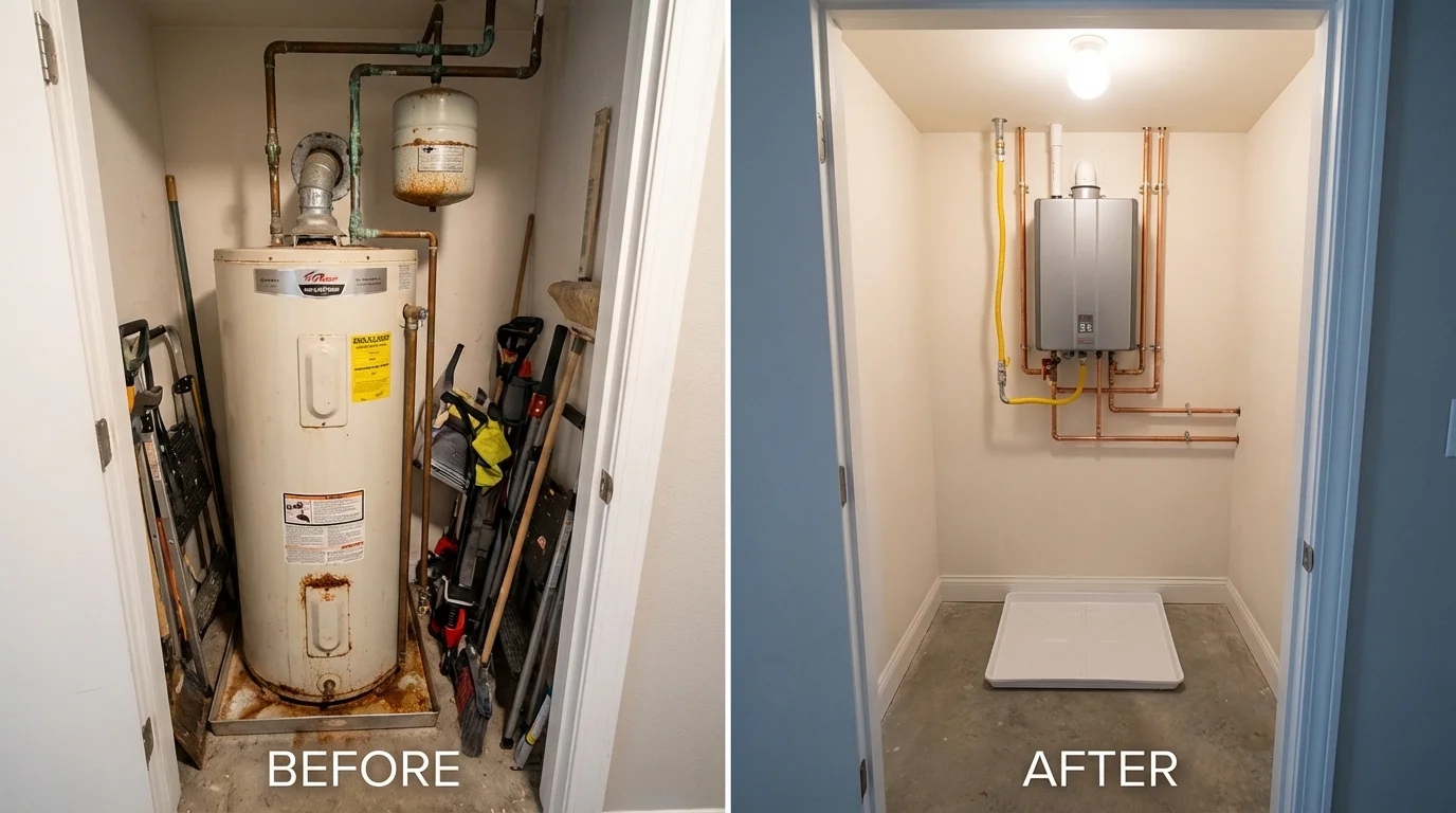 Tank water heater versus wall-mounted tankless unit comparison for Sherborn, MA homeowners